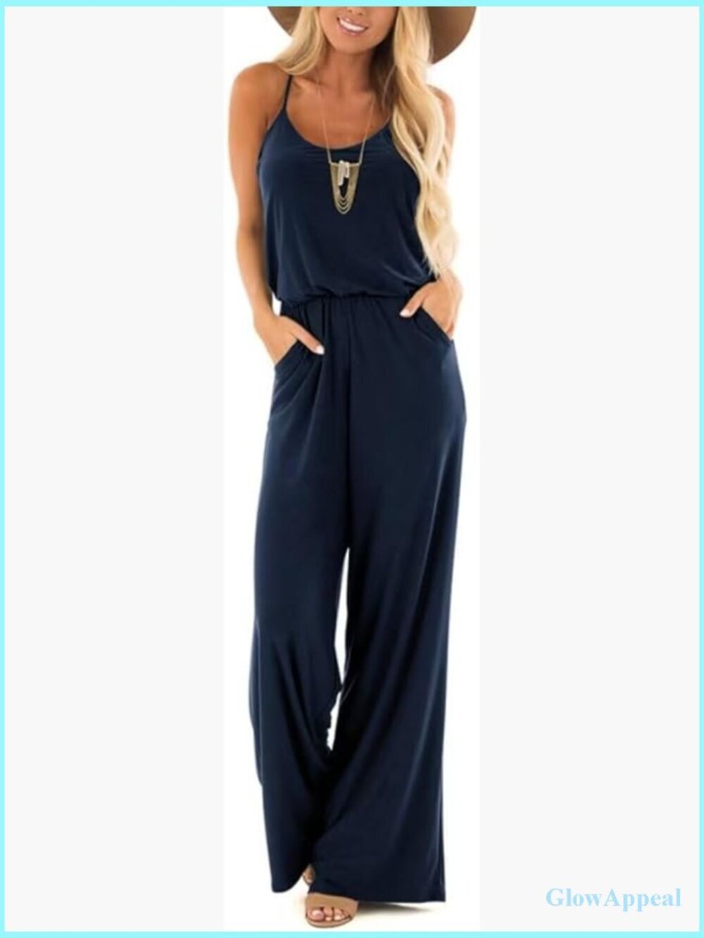 Casual Loose Sleeveless Spaghetti Strap Wide Leg Pants Jumpsuit Rompers